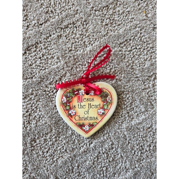 Ornament“Jesus is the Heart of Christmas” Ceramic Heart Ornament - Picture 1 of 2